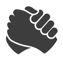 Black silhouette of a handshake on a white background