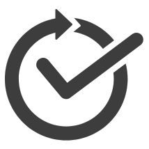 Icon of a check mark inside a circle with a double arrow, symbolizing continuous verification or approval.